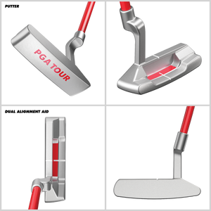 PGA TOUR® by Golfgen® Juniors Right Handed Red Golf Club Set with 3 Clubs, Golf Bag & 5 Total Pieces | Golf Clubs and Sets for Player Heights 4'1"-4'8" | Complete Junior Golf Club Set