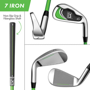 PGA TOUR® by Golfgen® Juniors Right Handed Green Golf Club Set with 3 Clubs, Golf Bag & 5 Total Pieces | Golf Clubs and Sets for Player Heights 3'4" - 4'1" | Complete Junior Golf Club Set