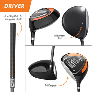 Golfgen™ PGA TOUR Youth Golf Club Set – 10-Piece Left-Handed Junior Golf Club Set for Ages 12+ – Beginner Golf Clubs for Kids with Lightweight Stand Bag, Hybrid, Wedge & Mallet Putter