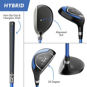 PGA TOUR® by Golfgen® Juniors Right Handed Blue Golf Club Set with 6 Clubs, Golf Stand Bag & 10 Total Pieces | Golf Clubs and Sets for Player Heights 4'8" - 5'3" | Complete Junior Golf Club Set