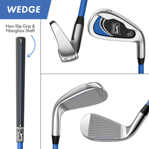 PGA TOUR® by Golfgen® Juniors Right Handed Blue Golf Club Set with 6 Clubs, Golf Stand Bag & 10 Total Pieces | Golf Clubs and Sets for Player Heights 4'8" - 5'3" | Complete Junior Golf Club Set