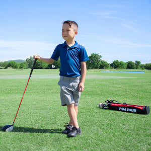 PGA TOUR® by Golfgen® Juniors Right Handed Red Golf Club Set with 3 Clubs, Golf Bag & 5 Total Pieces | Golf Clubs and Sets for Player Heights 4'1"-4'8" | Complete Junior Golf Club Set