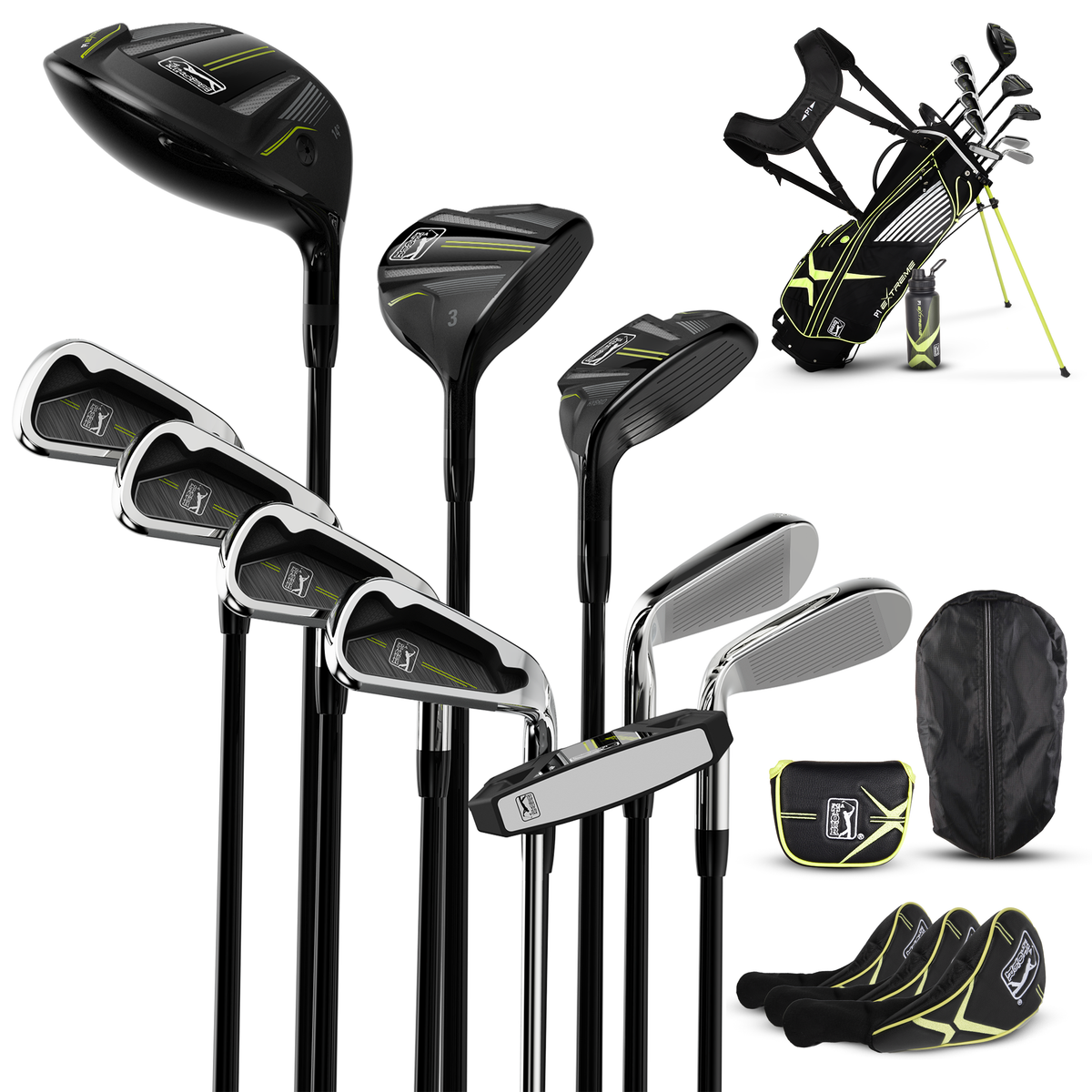 Golfgen™ PGA TOUR P1 EXTREME 17-Piece Complete Golf Club Set – Youth Kids Junior Right-Handed Golf Clubs for Boys & Girls – Full Titanium Driver, Stainless Steel Irons, High MOI Putter – Stand Bag & More