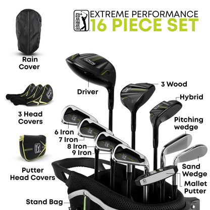 PGA TOUR® P1 EXTREME 17 Piece Right Handed Junior Golf Club Set by Golfgen® for Player Heights 5'3"+