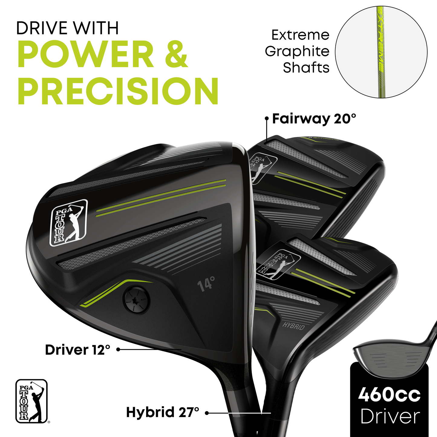 PGA TOUR® P1 EXTREME 17 Piece Right Handed Junior Golf Club Set by Golfgen® for Player Heights 5'3"+