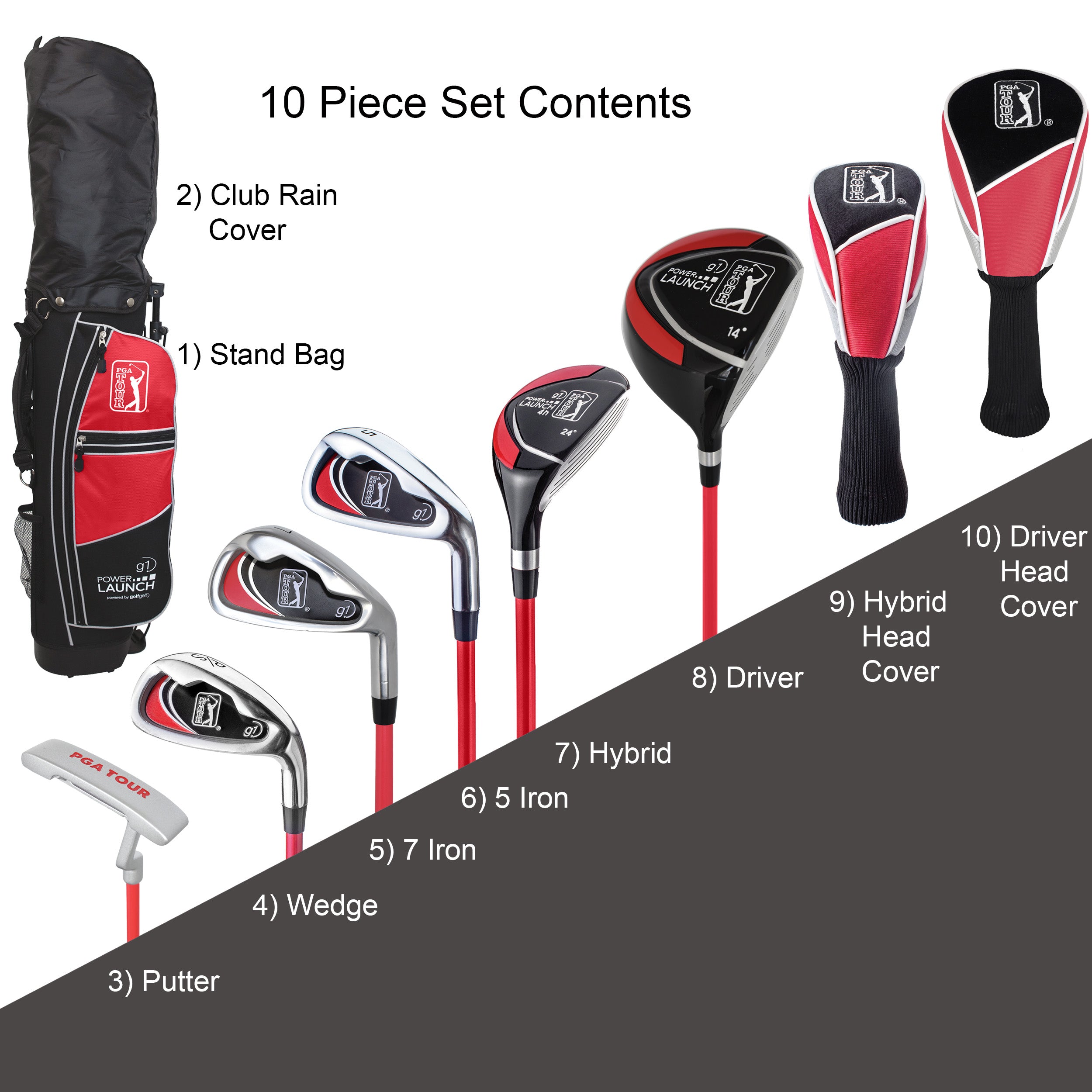 PGA TOUR G1 Series Junior Golf Club Set, 10 Piece, Height Range: