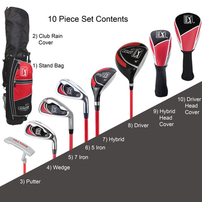PGA TOUR® Juniors 10 Piece Right Handed Red Golf Club Set for Player Heights 4'1"-4'8" | Complete Junior Golf Club Set