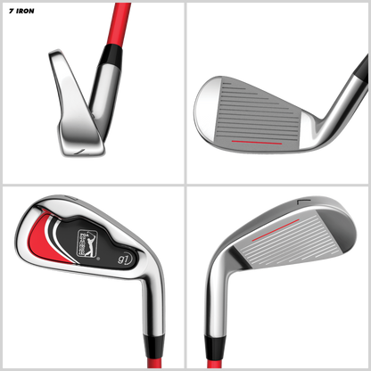 PGA TOUR® Juniors Right Handed 5 Piece Classic Red Golf Club Set by Golfgen® for Player Heights 4'1" - 4'8" | Complete Junior Golf Club Set