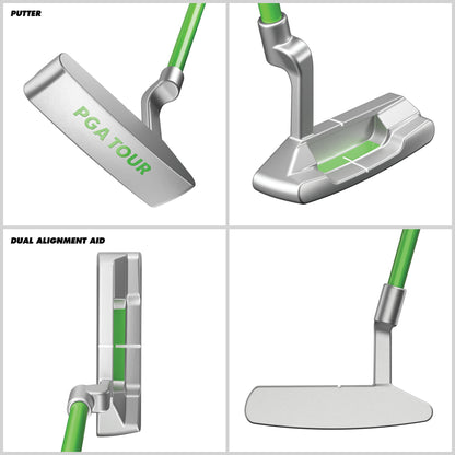 PGA TOUR® Juniors Right Handed 5 Piece Classic Green Golf Club Set by Golfgen® for Player Heights 3'4" - 4'1" | Complete Junior Golf Club Set