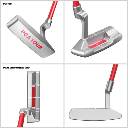 PGA TOUR® Juniors 10 Piece Right Handed Red Golf Club Set for Player Heights 4'1"-4'8" | Complete Junior Golf Club Set