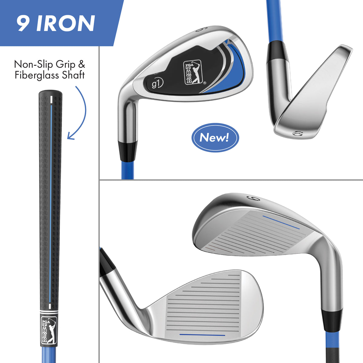 Golfgen™ PGA TOUR Youth Golf Club Set – 10-Piece Left-Handed Junior Golf Club Set for Ages 8-12 – Beginner Golf Clubs for Kids with Lightweight Stand Bag, Hybrid, Wedge & Mallet Putter