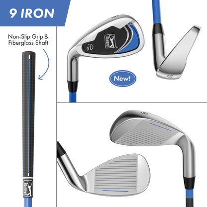 PGA TOUR® Juniors Left Handed Blue Golf Club Set by Golfgen® for Player Heights 4'8" - 5'3" | Complete Junior Golf Club Set