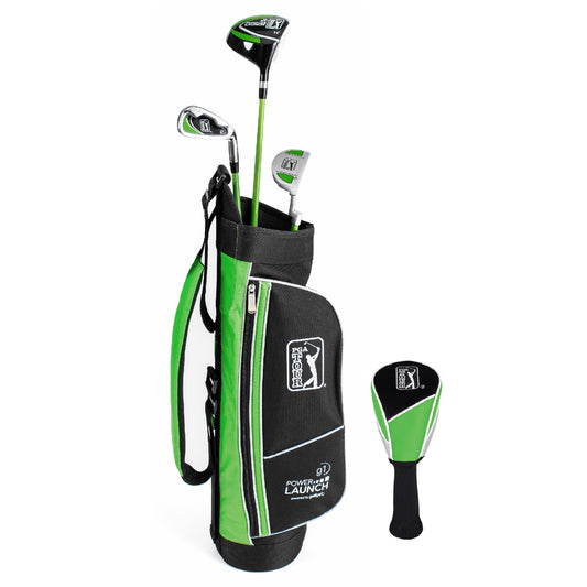 PGA TOUR® Juniors Right Handed 5 Piece Green Golf Club Set by Golfgen® for Player Heights 3'4" - 4'1" | Complete Junior Golf Club Set