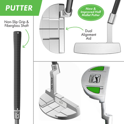 PGA TOUR® Juniors Right Handed 5 Piece Green Golf Club Set by Golfgen® for Player Heights 3'4" - 4'1" | Complete Junior Golf Club Set