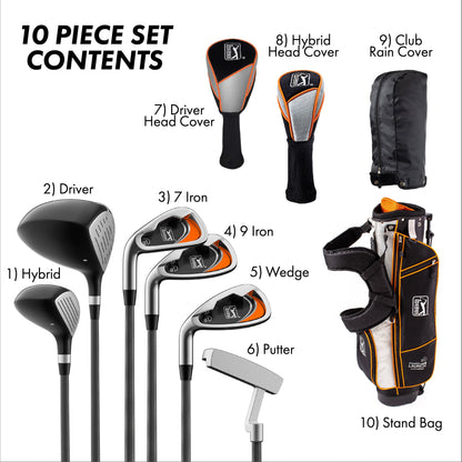 PGA TOUR® Juniors Left Handed Orange Golf Club Set by Golfgen® for Player Heights 5'3" - 5'10" | Complete Junior Golf Club Set