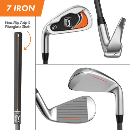 PGA TOUR® Juniors Left Handed Orange Golf Club Set by Golfgen® for Player Heights 5'3" - 5'10" | Complete Junior Golf Club Set