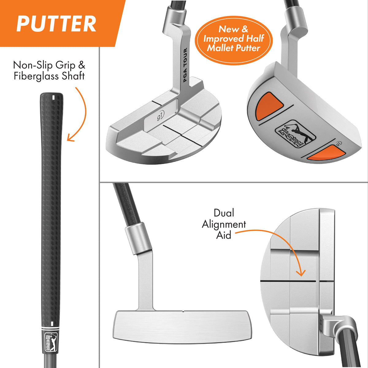 Golfgen™ PGA TOUR Youth Golf Club Set – 10-Piece Left-Handed Junior Golf Club Set for Ages 12+ – Beginner Golf Clubs for Kids with Lightweight Stand Bag, Hybrid, Wedge & Mallet Putter