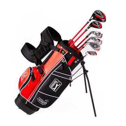 PGA TOUR® Juniors Left Handed 10 Piece Red Golf Club Set by Golfgen® for Player Heights 4'1" - 4'8" | Complete Junior Golf Club Set