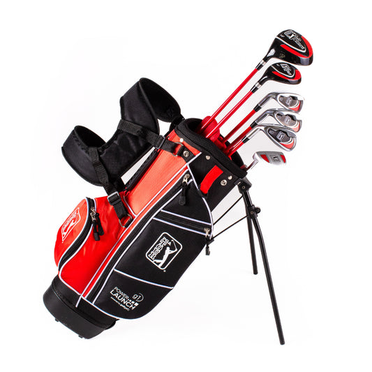 PGA TOUR® Juniors Left Handed 10 Piece Red Golf Club Set by Golfgen® for Player Heights 4'1" - 4'8" | Complete Junior Golf Club Set