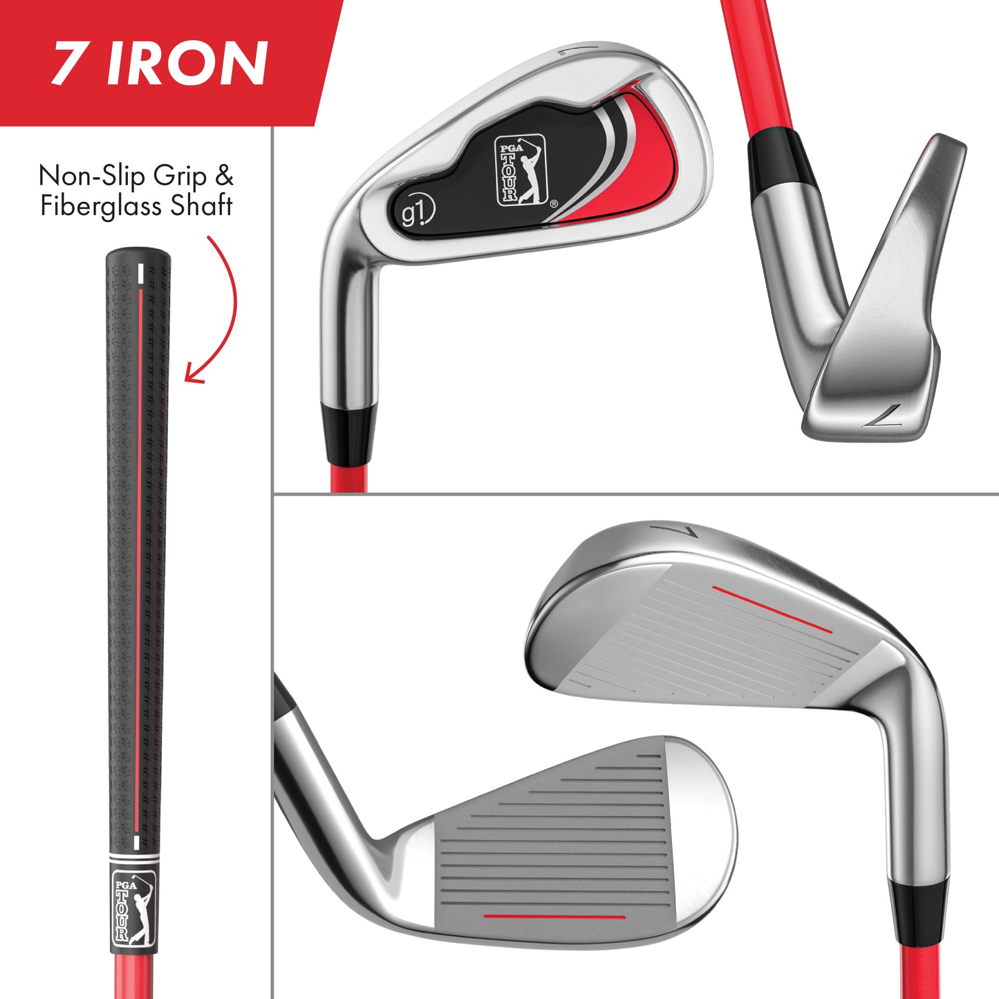 PGA TOUR® Juniors Left Handed 10 Piece Red Golf Club Set by Golfgen® for Player Heights 4'1" - 4'8" | Complete Junior Golf Club Set