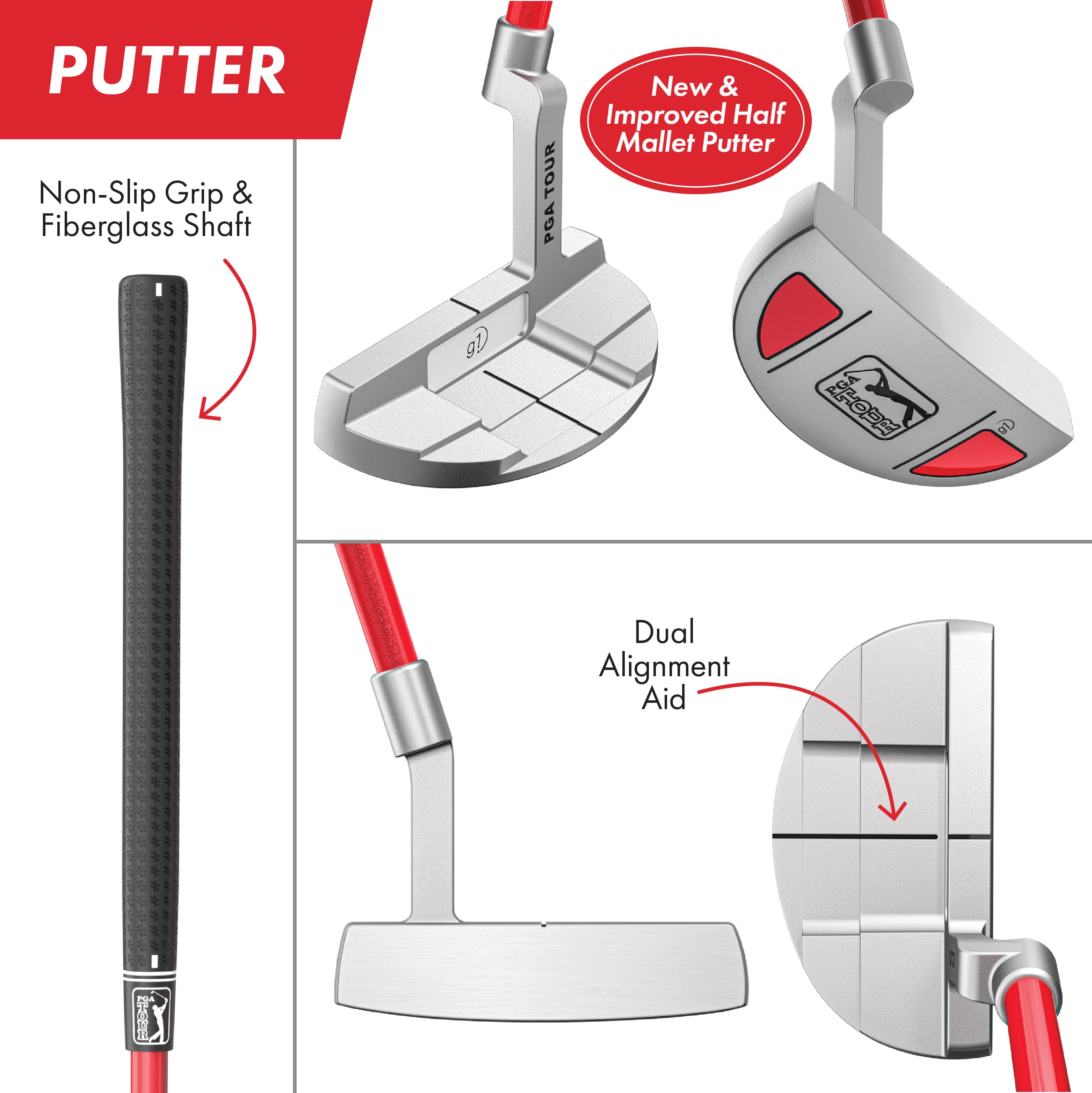 PGA TOUR G1 Series Junior Golf Club Set, 10 Piece, Height Range: 4