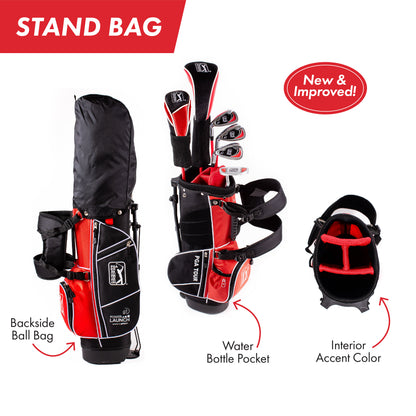 PGA TOUR® Juniors Left Handed 10 Piece Red Golf Club Set by Golfgen® for Player Heights 4'1" - 4'8" | Complete Junior Golf Club Set