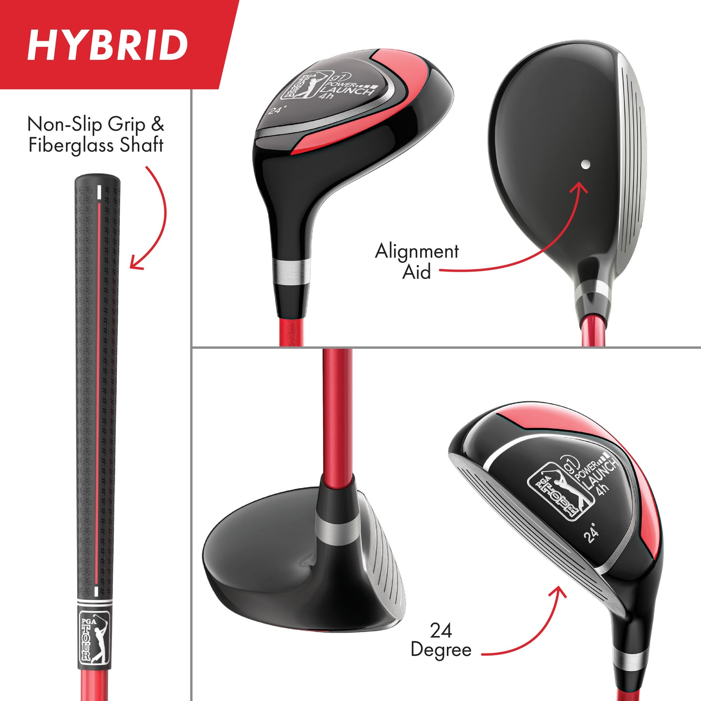 PGA TOUR® Juniors Left Handed 10 Piece Red Golf Club Set by Golfgen® for Player Heights 4'1" - 4'8" | Complete Junior Golf Club Set