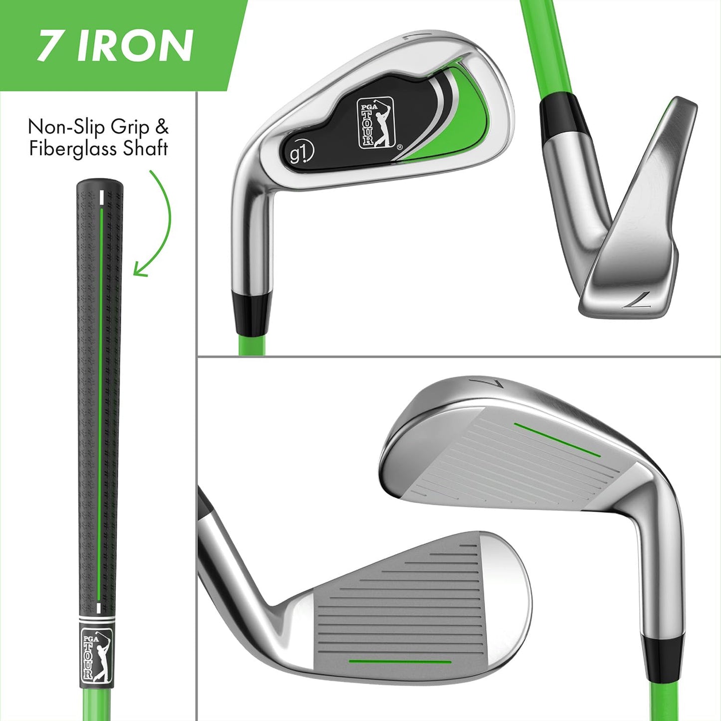 PGA TOUR® Juniors Left Handed 5 Piece Green Golf Club Set by Golfgen® for Player Heights 3'4" - 4'1" | Complete Junior Golf Club Set