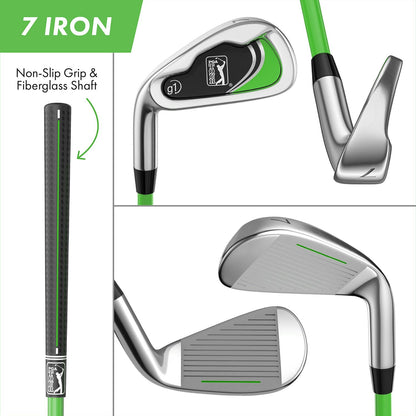 PGA TOUR® Juniors Left Handed 5 Piece Green Golf Club Set by Golfgen® for Player Heights 3'4" - 4'1" | Complete Junior Golf Club Set
