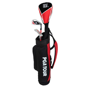 PGA TOUR® by Golfgen® Juniors Right Handed Red Golf Club Set with 3 Clubs, Golf Bag & 5 Total Pieces | Golf Clubs and Sets for Player Heights 4'1"-4'8" | Complete Junior Golf Club Set