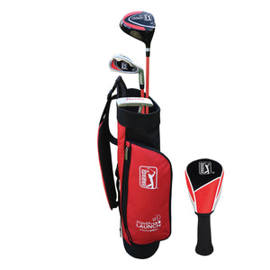PGA TOUR® by Golfgen® Juniors Right Handed Red Golf Club Set with 3 Clubs, Golf Bag & 5 Total Pieces | Golf Clubs and Sets for Player Heights 4'1"-4'8" | Complete Junior Golf Club Set