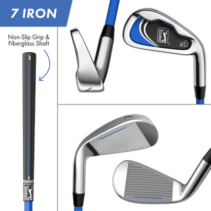 PGA TOUR® Juniors Right Handed Blue Golf Club Set by Golfgen® for Player Heights 4'8" - 5'3" | Complete Junior Golf Club Set