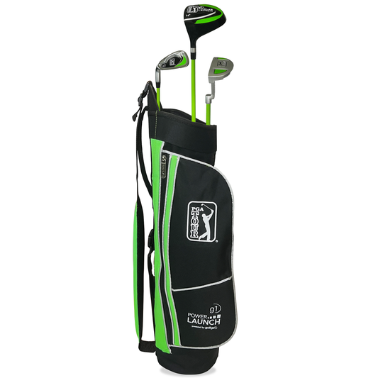 PGA TOUR® Juniors Left Handed 5 Piece Green Golf Club Set by Golfgen® for Player Heights 3'4" - 4'1" | Complete Junior Golf Club Set