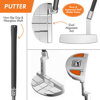 PGA TOUR® Juniors Right Handed Orange Golf Club Set by Golfgen® for Player Heights 5'3" - 5'10" | Complete Junior Golf Club Set