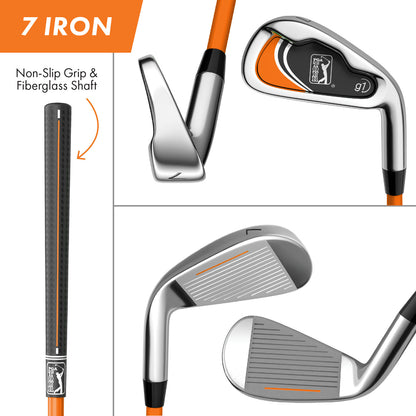 PGA TOUR® Juniors Right Handed Orange Golf Club Set by Golfgen® for Player Heights 5'3" - 5'10" | Complete Junior Golf Club Set