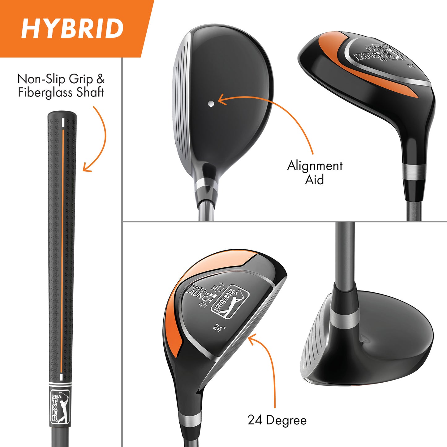 PGA TOUR® Juniors Right Handed Orange Golf Club Set by Golfgen® for Player Heights 5'3" - 5'10" | Complete Junior Golf Club Set