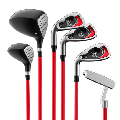 PGA TOUR® Juniors Left Handed 10 Piece Red Golf Club Set by Golfgen® for Player Heights 4'1" - 4'8" | Complete Junior Golf Club Set