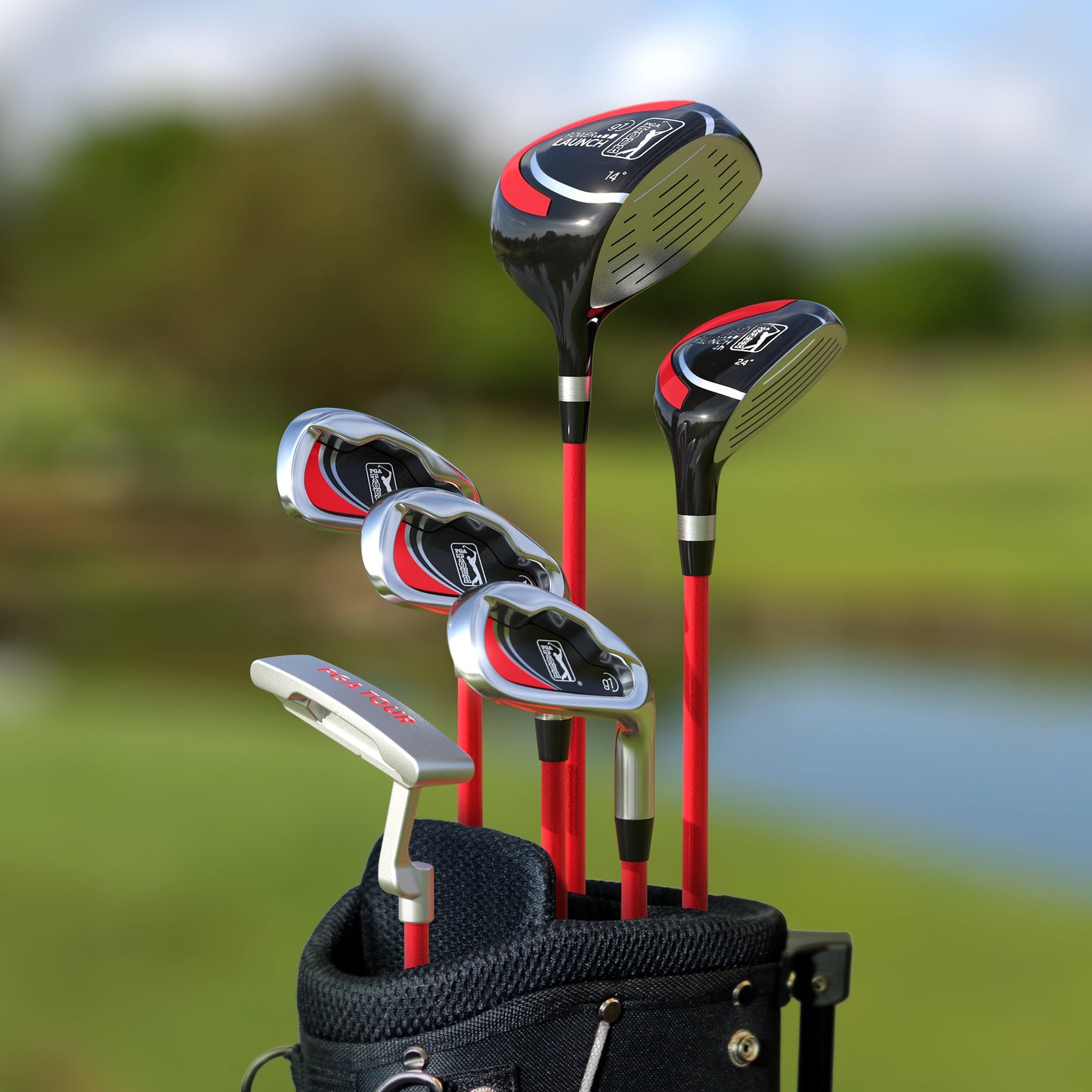 PGA TOUR® Juniors 10 Piece Right Handed Red Golf Club Set for Player Heights 4'1"-4'8" | Complete Junior Golf Club Set