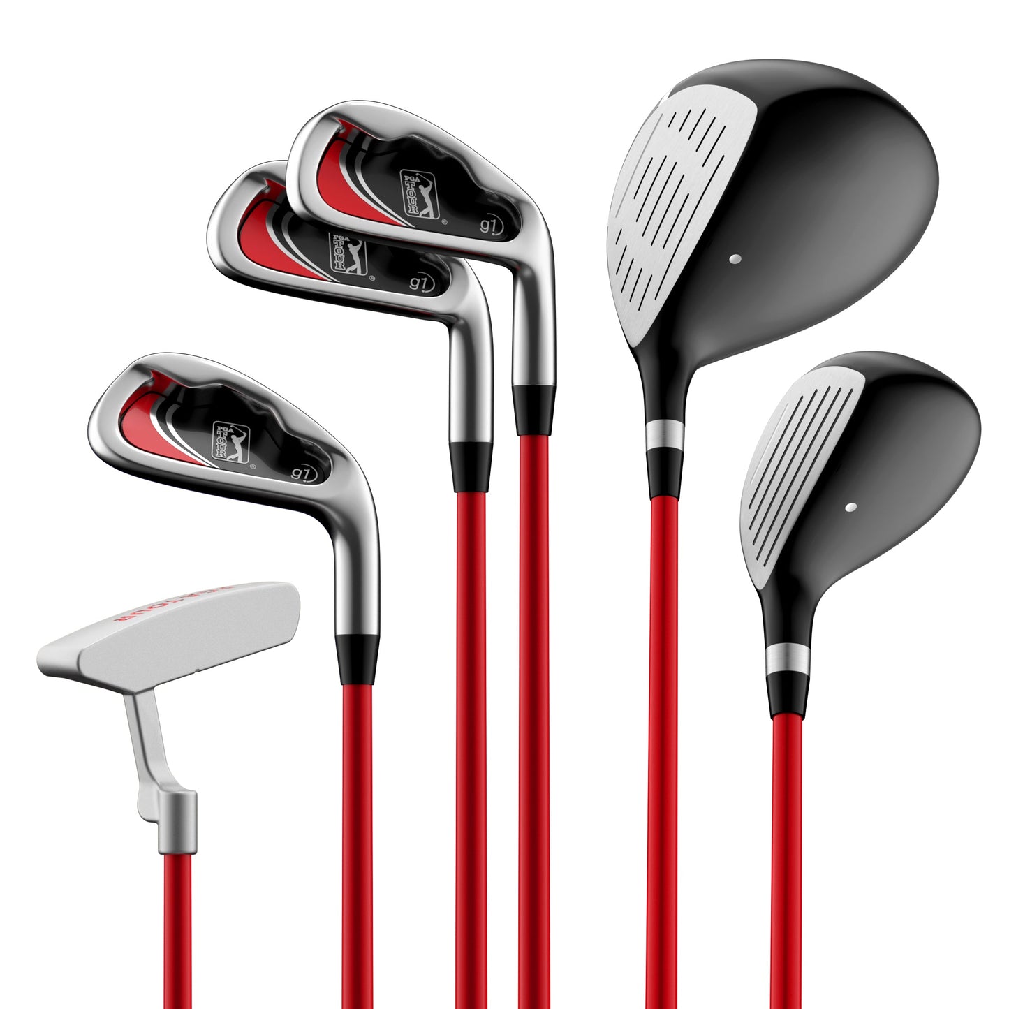 PGA TOUR® Juniors 10 Piece Right Handed Red Golf Club Set for Player Heights 4'1"-4'8" | Complete Junior Golf Club Set