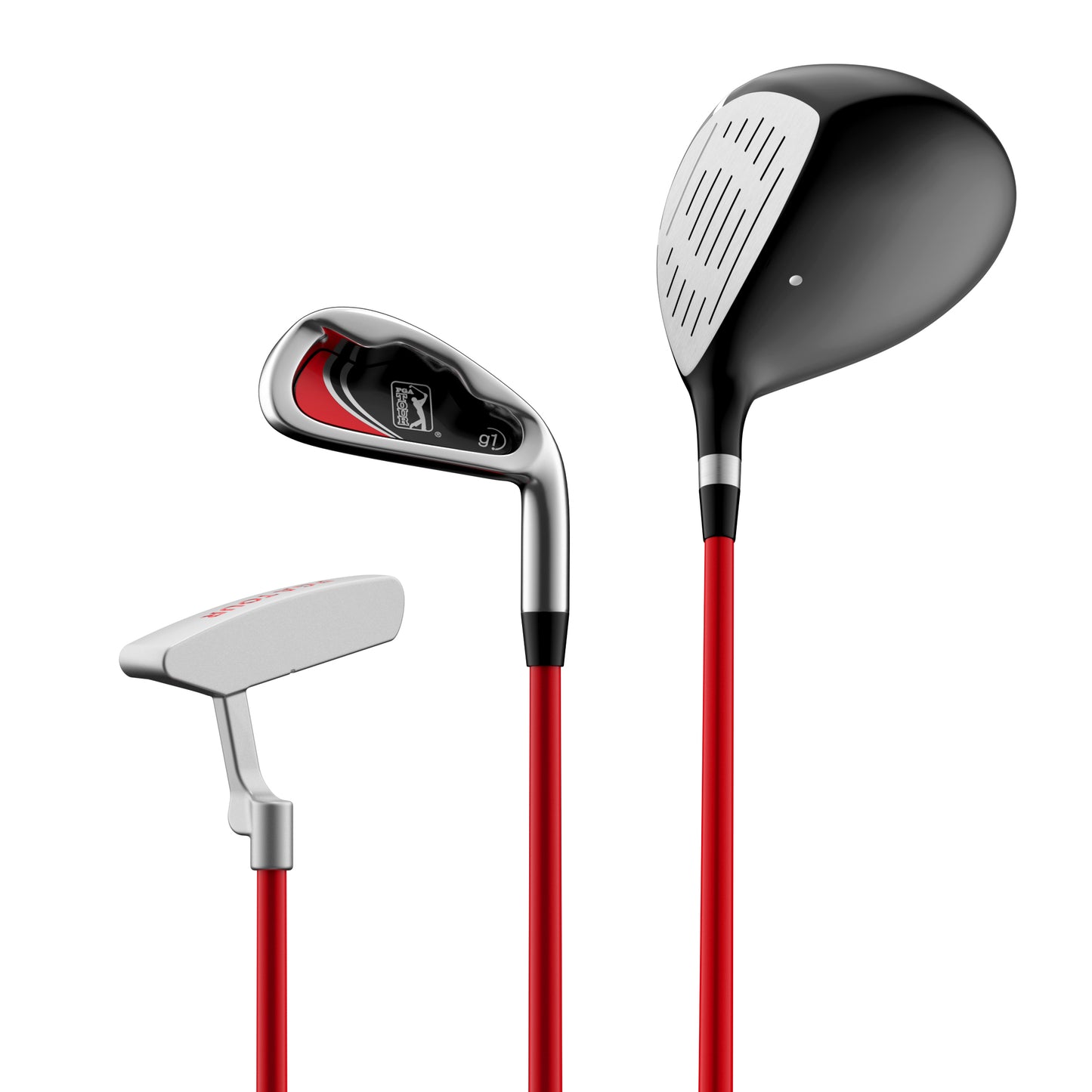 PGA TOUR® Juniors Right Handed 5 Piece Classic Red Golf Club Set by Golfgen® for Player Heights 4'1" - 4'8" | Complete Junior Golf Club Set