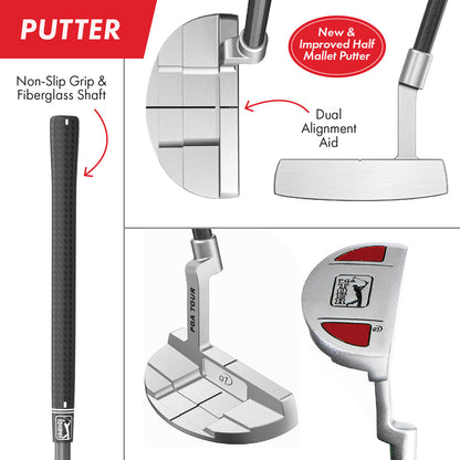 PGA TOUR® Juniors Right Handed 5 Piece Red Golf Club Set by Golfgen® for Player Heights 4'1" - 4'8" | Complete Junior Golf Club Set