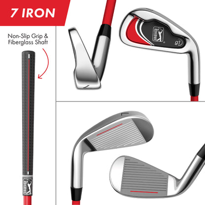 PGA TOUR® Juniors Right Handed 5 Piece Red Golf Club Set by Golfgen® for Player Heights 4'1" - 4'8" | Complete Junior Golf Club Set