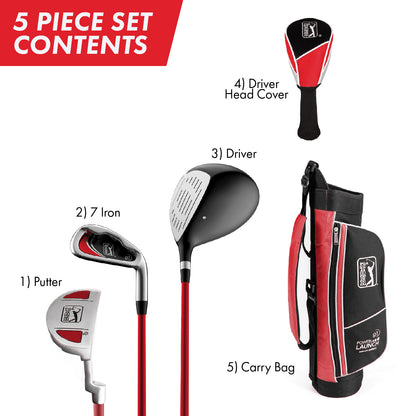 PGA TOUR® Juniors Right Handed 5 Piece Red Golf Club Set by Golfgen® for Player Heights 4'1" - 4'8" | Complete Junior Golf Club Set