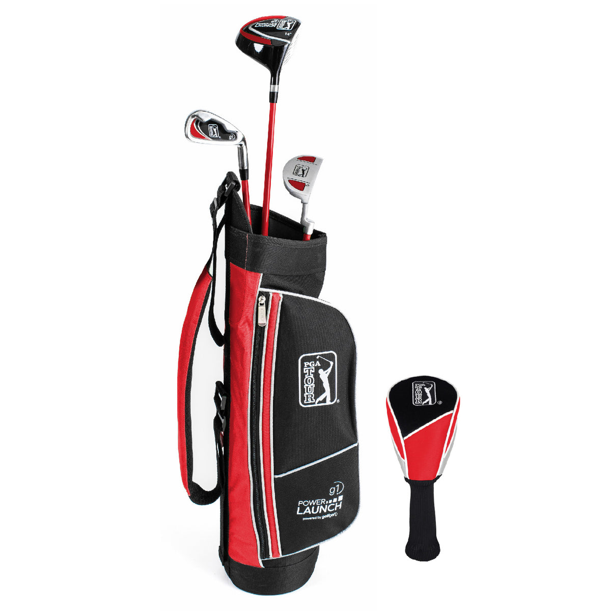 PGA TOUR G1 Series Kids Right Handed Red Golf Club Set with 3 Clubs, Golf Bag & 5 Total Pieces | Golf Clubs and Sets for Heights 4'1"-4'8" | Complete Youth Golf Clubs Ages 5-8 by Golfgen