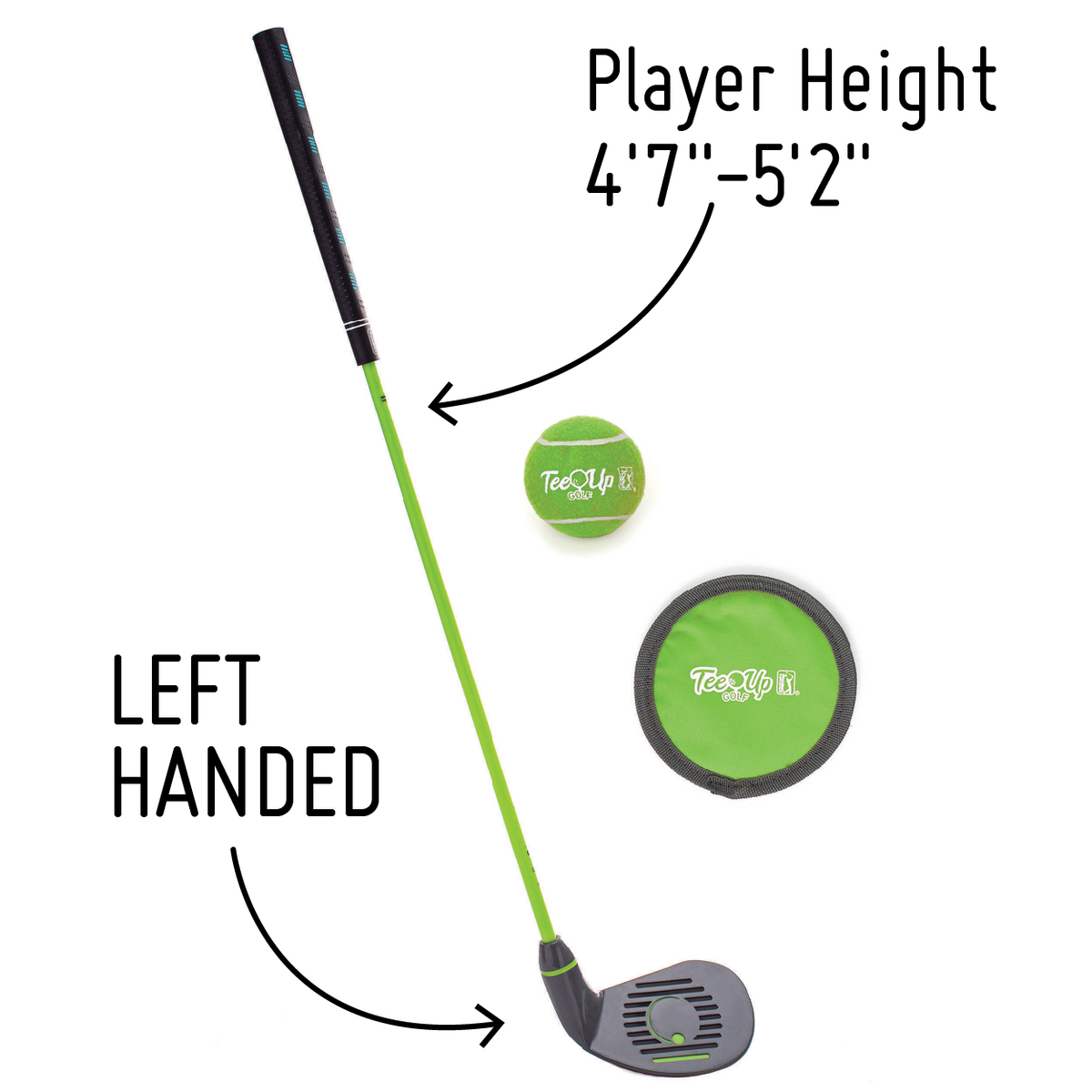 Golfgen™ PGA TOUR Tee Up Left Hand Iron 3 Piece Kids Golf Club Set For Players 4'7"+ Ages 12+