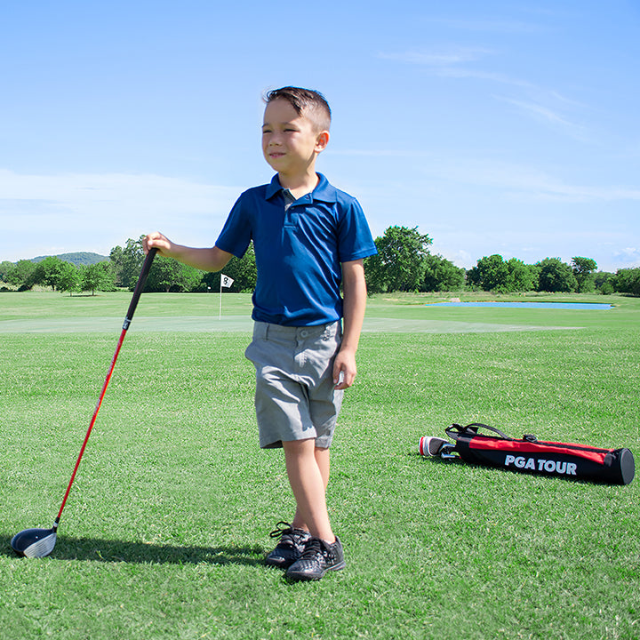 PGA TOUR® Juniors Right Handed 5 Piece Classic Red Golf Club Set by Golfgen® for Player Heights 4'1" - 4'8" | Complete Junior Golf Club Set