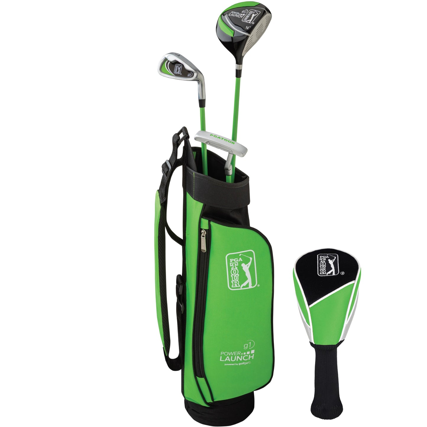 PGA TOUR® Juniors Right Handed 5 Piece Classic Green Golf Club Set by Golfgen® for Player Heights 3'4" - 4'1" | Complete Junior Golf Club Set
