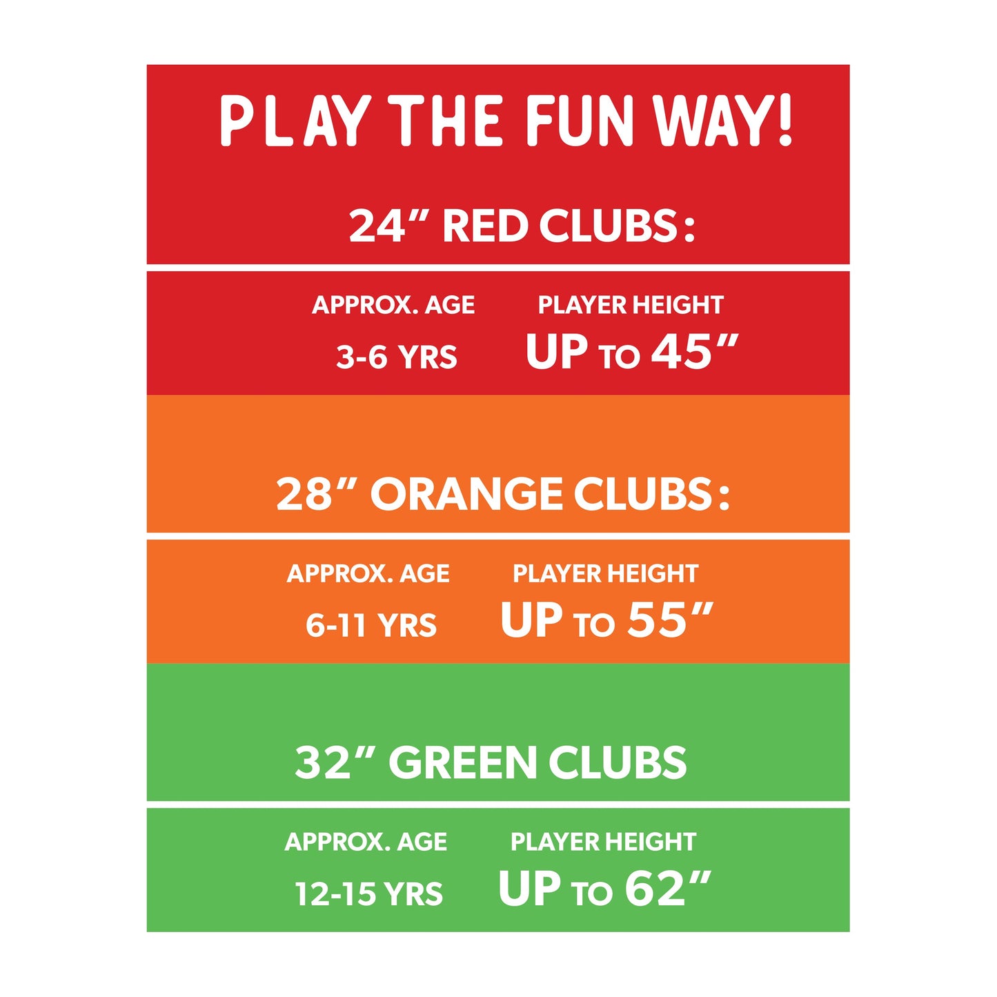 PGA TOUR Right Hand Orange Practice Iron by Golfgen® For Players 3'9" - 4'7"+